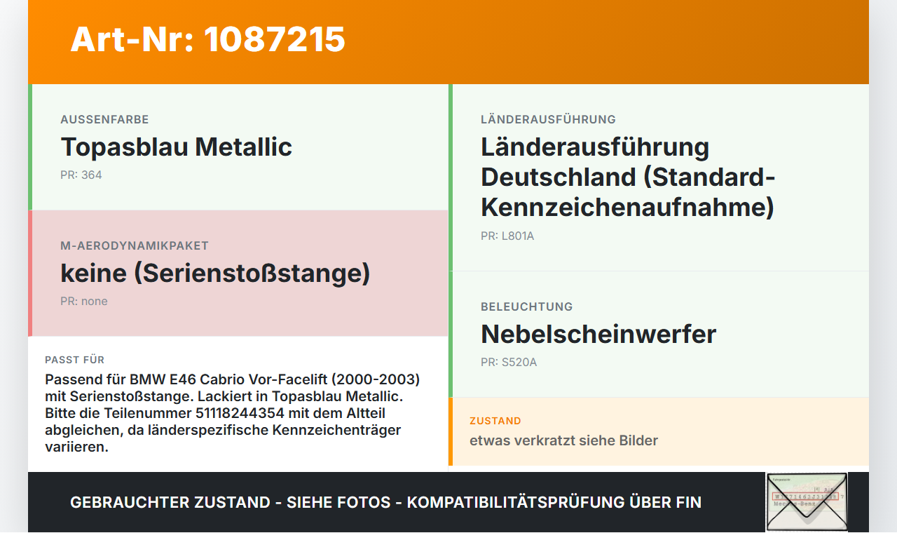 BMW 318Ci E46 00-03 Cabrio Kennzeichenträger Kennzeichenhalter Frontblende BMW 318Ci E46 00-03 25.02.2002 8244354... Vorschau 3