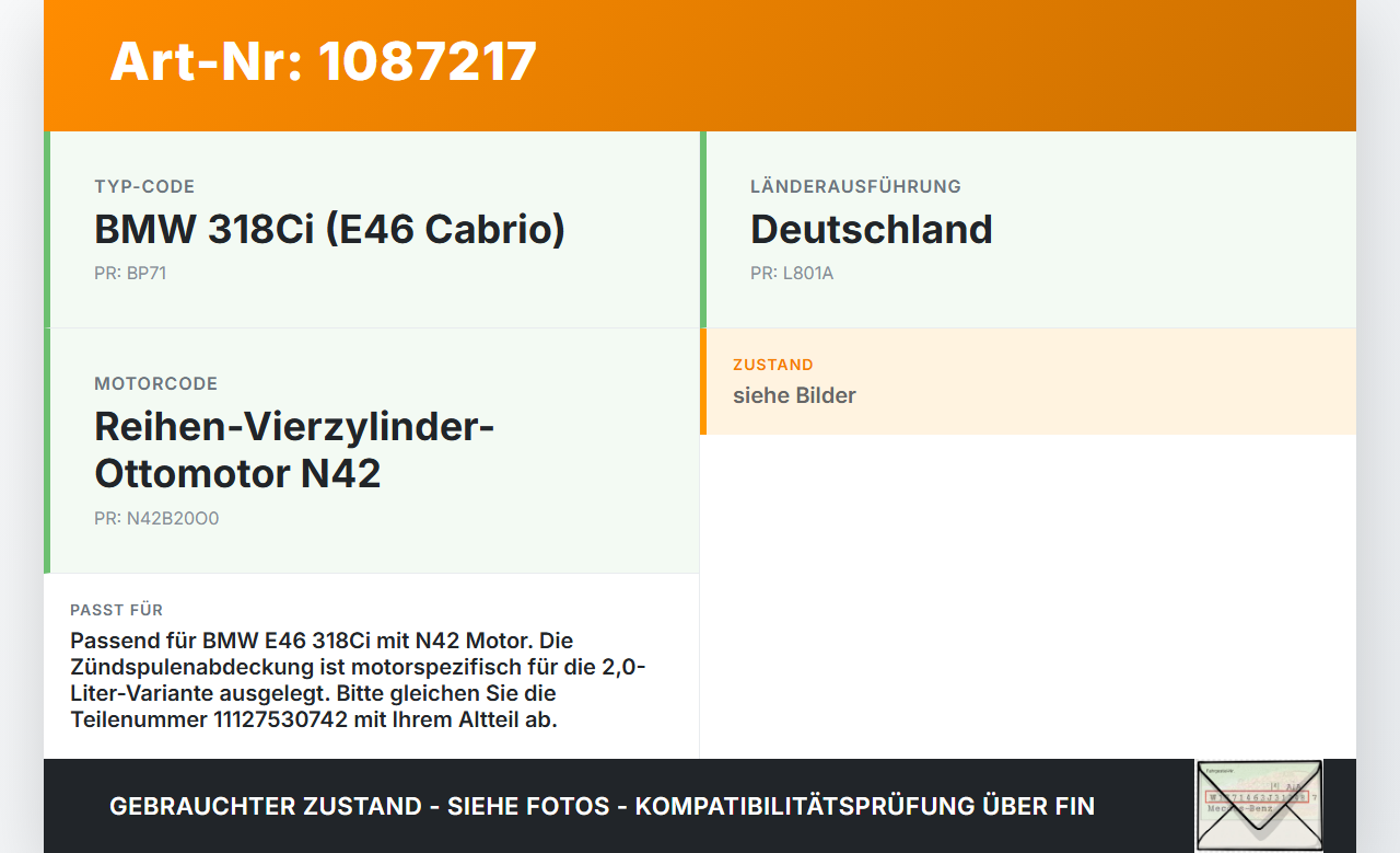 BMW 318Ci E46 00-03 2,0i 105KW N42B20O0 Abdeckung für Motor Deckel Motorabdeckung BMW 318Ci E46 00-03 25.02.2002... Vorschau 3