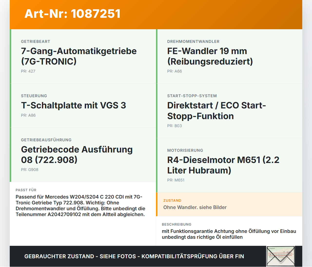 Mercedes S204 W204 11-15 CDI 2,1 125KW 722908 Automatikgetriebe Getriebe ohne Wandler Mercedes S204 W204 11-15... Vorschau 3