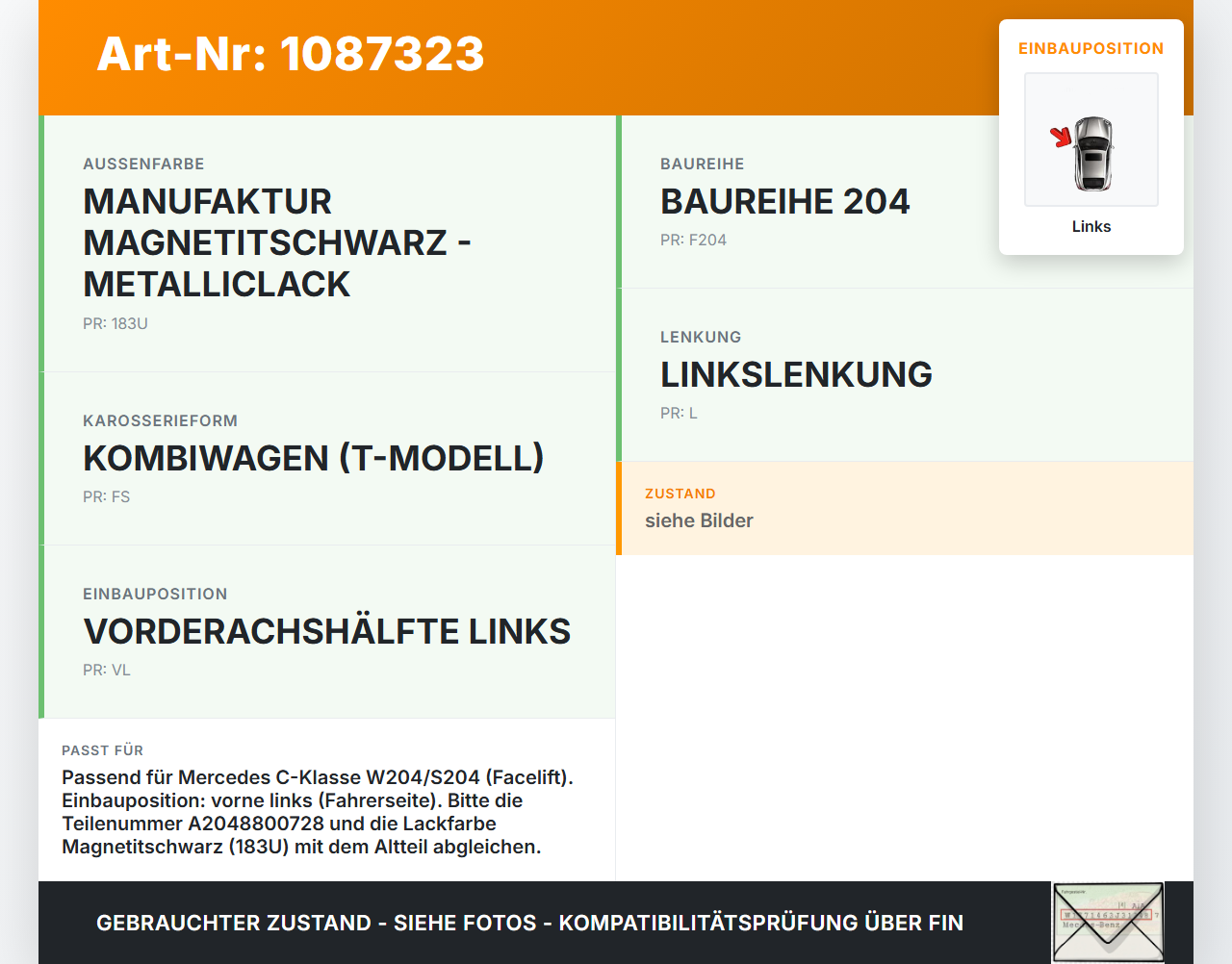 Mercedes S204 W204 11-15  Kombi Scharnier für Motorhaube Motorhaubenscharnier Links Mercedes S204 W204 11-15... Vorschau 3