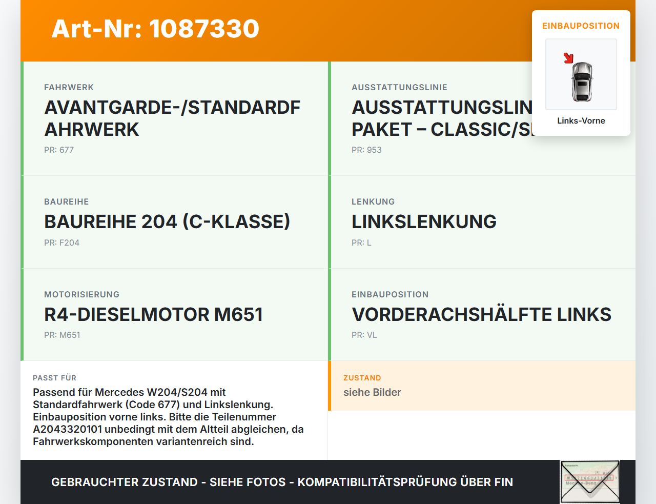 Mercedes S204 W204 11-15  CDI 2,1 125KW Achsschenkel Radnabe mit ABS Links Vorne Mercedes S204 W204 11-15... Vorschau 3
