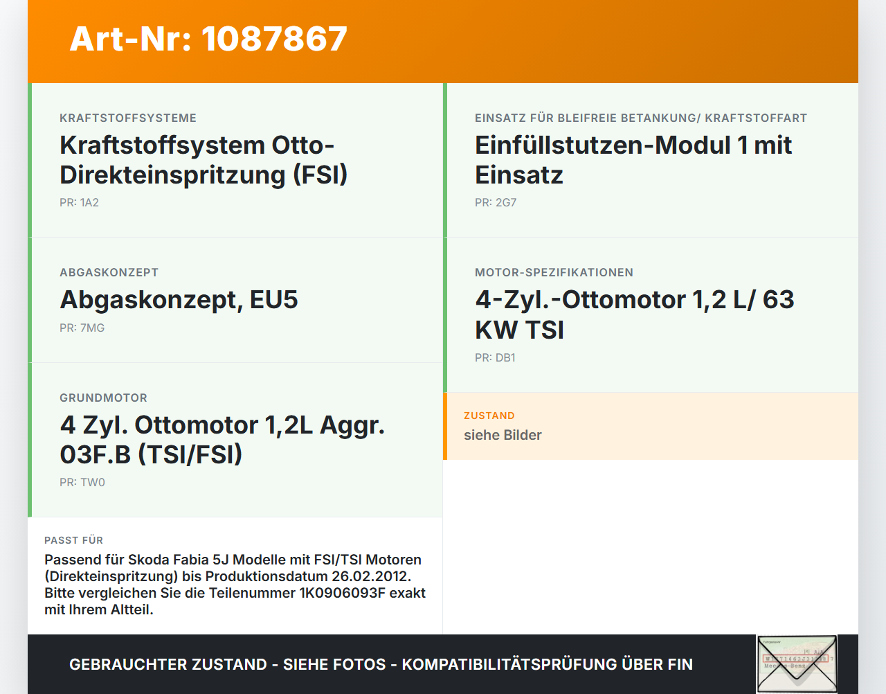 Skoda Fabia 545 10-14 Steuergerät ECU Modul für Kraftstoffpumpe Skoda Fabia 545 10-14 31.05.2010 1K0906093F gebraucht Vorschau 3