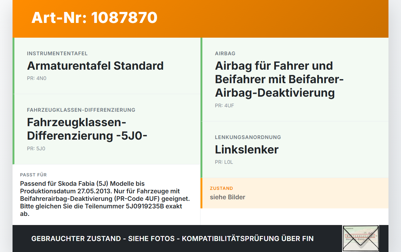Skoda Fabia 545 10-14 Schalter On Off Beifahrer Airbag Skoda Fabia 545 10-14 31.05.2010 5J0919235B gebraucht Vorschau 3