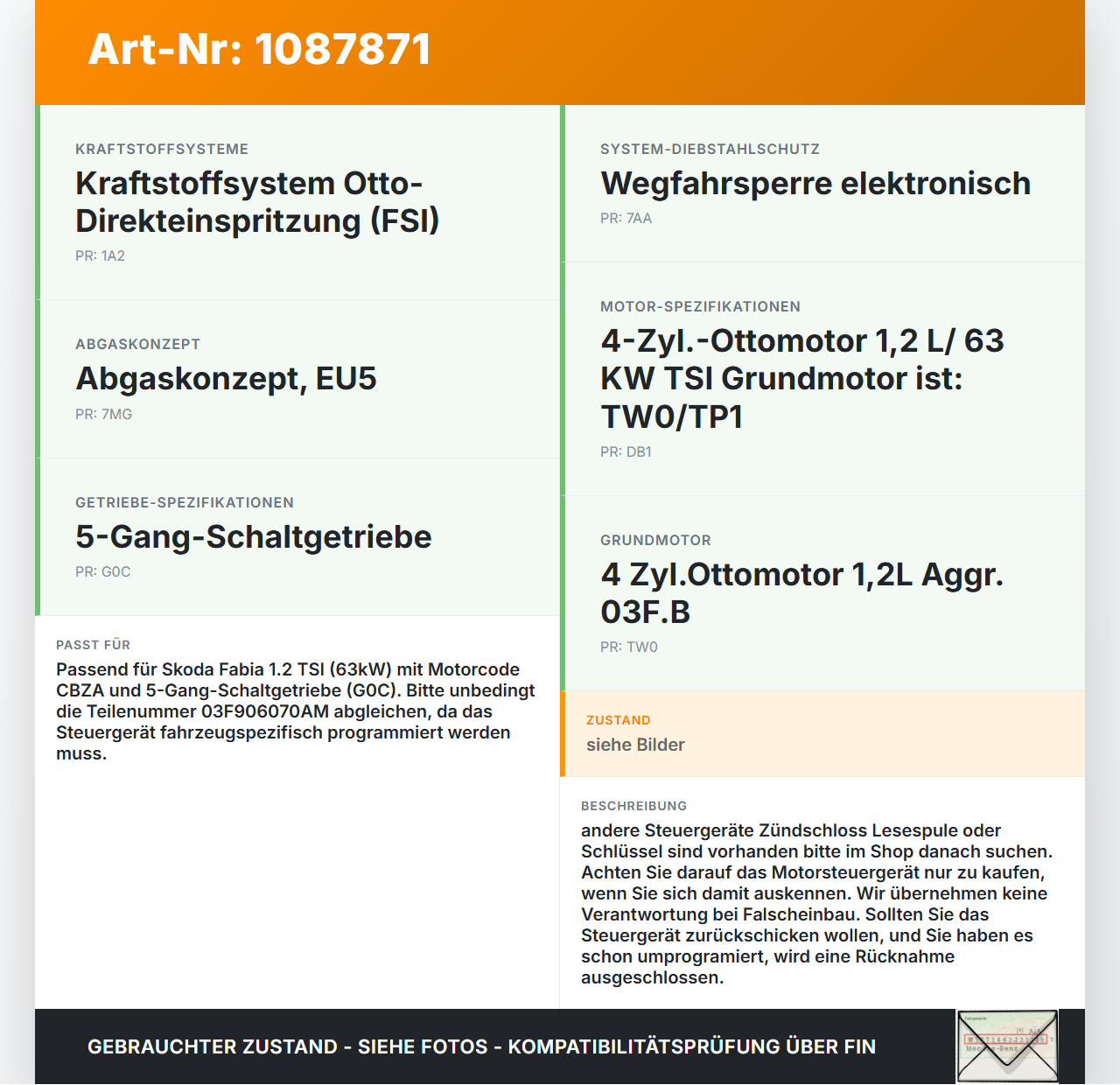 Skoda Fabia 545 10-14 TSI 1,2 63KW Steuergerät ECU für Motor Motorsteuergerät Skoda Fabia 545 10-14 31.05.2010... Vorschau 3