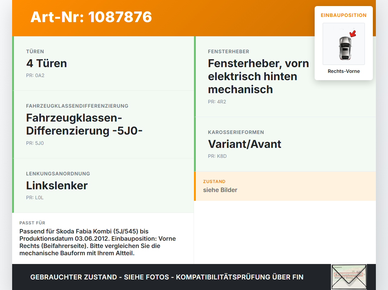 Skoda Fabia 545 10-14 Kombi Türfangband Türbremse Türanschlag Rechts Vorne Skoda Fabia 545 10-14 31.05.2010... Vorschau 3