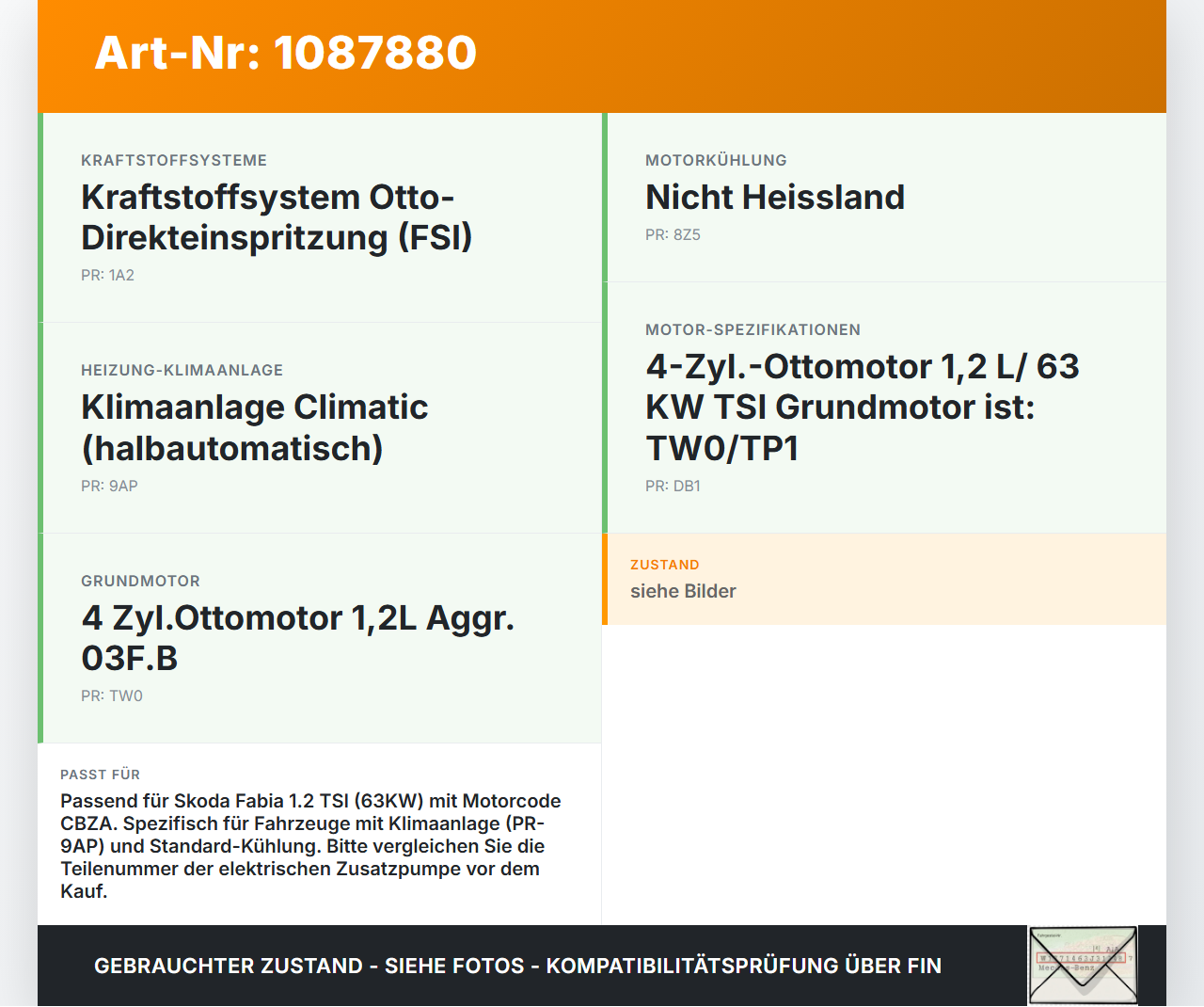 Skoda Fabia 545 10-14 TSI 1,2 63KW Umwelzpumpe Heizung Pumpe Skoda Fabia 545 10-14 31.05.2010 1K0965561L gebraucht Vorschau 3