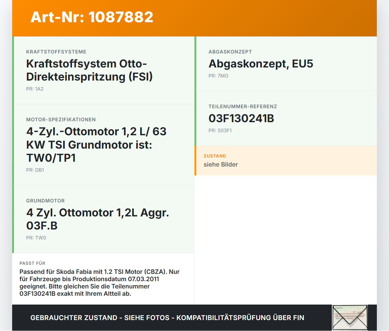 Skoda Fabia 545 10-14 TSI 1,2 63KW Hochdruck Leitung Kraftstoffleitung Skoda Fabia 545 10-14 31.05.2010 03F130241B... Vorschau 3