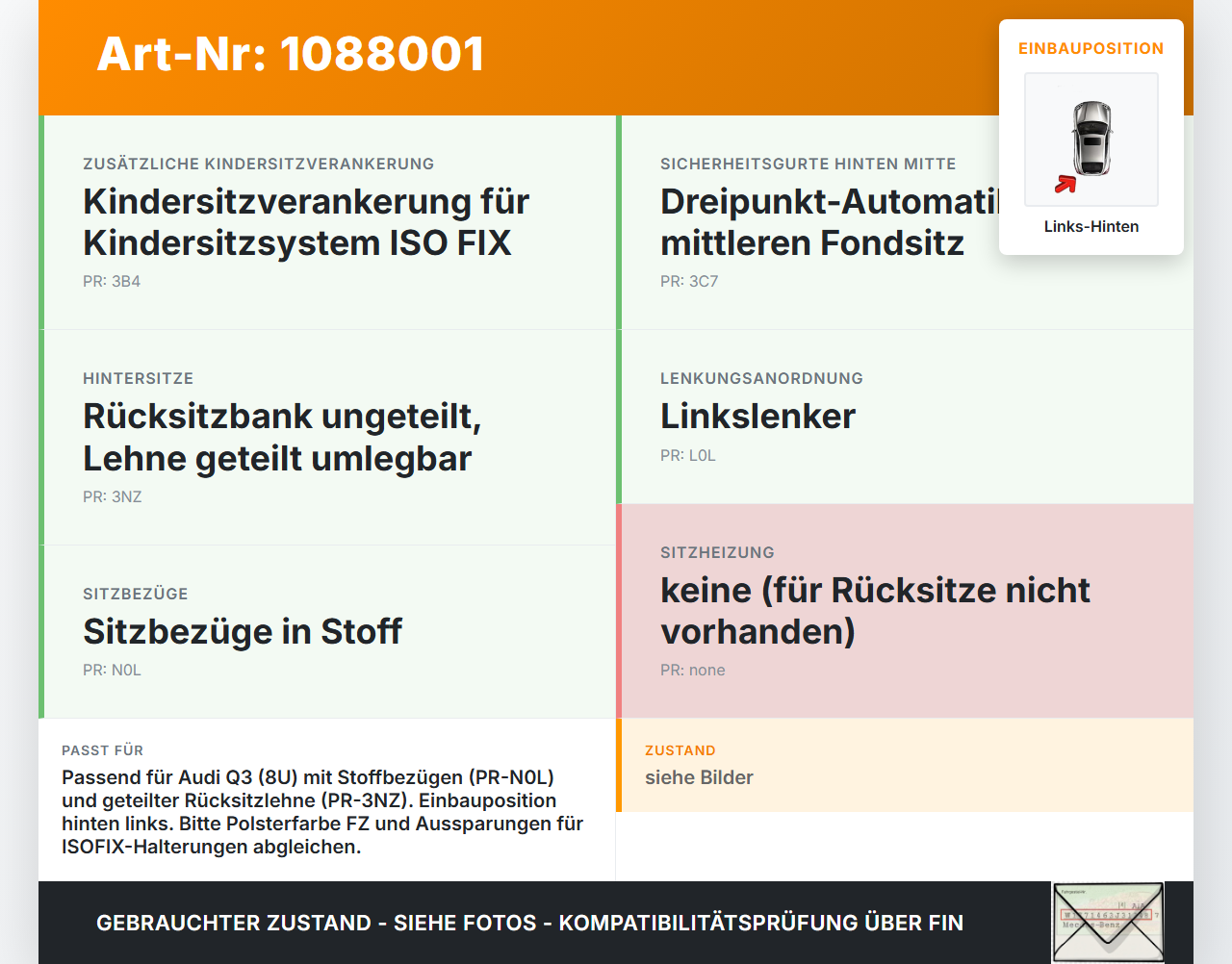 Audi Q3 8U 11-14 Rückenlehne Rücksitzbank Sitzbezug Polster Links Hinten Audi Q3 8U 11-14 25.04.2013 8U0885805C... Vorschau 3