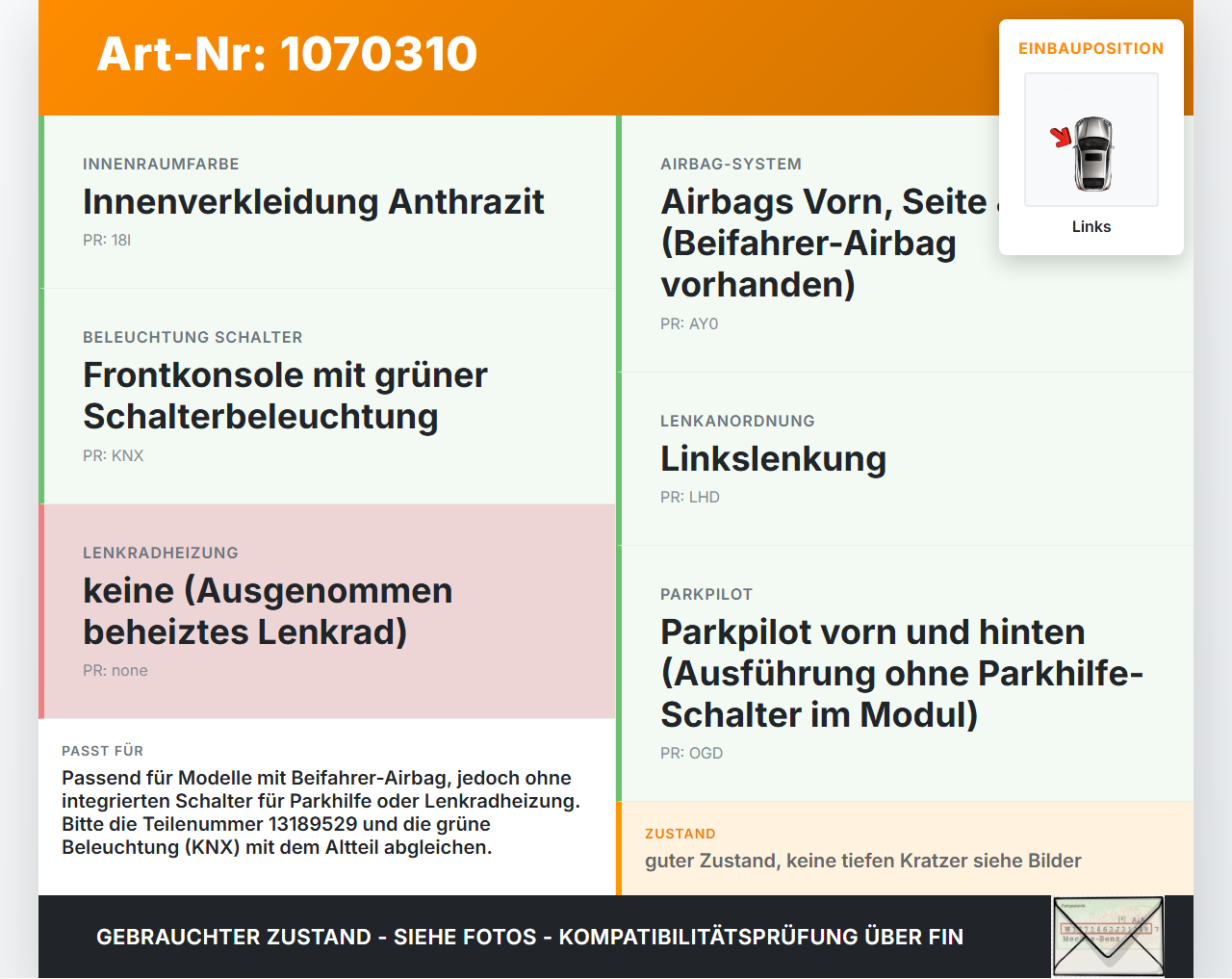 Opel Corsa D 06-10 Warnblinkschalter Schalter Opel Corsa D 06-10 07.11.2008 13189800 13189529 gebraucht Vorschau 3