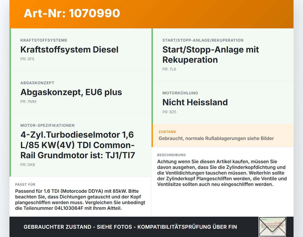 Skoda Octavia 17-20 1,6 85KW DDYA Zylinderkopf Skoda Octavia 17-20 09.11.2017 04L103064F gebraucht Vorschau 3