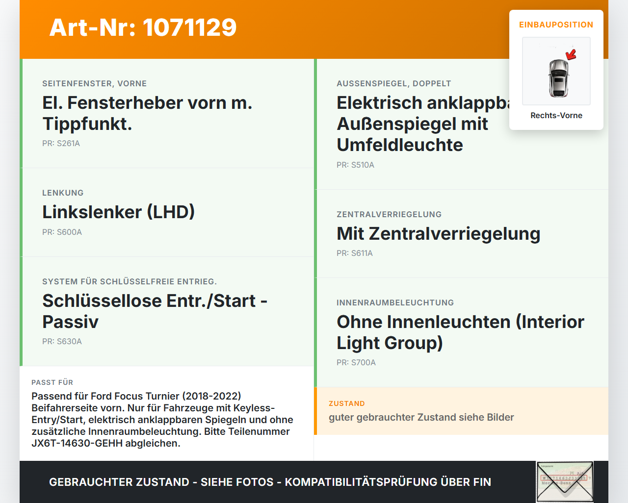Ford Focus HP 18-22 Kombi Kabelbaum für Tür und Fensterheber Rechts Vorne Ford Focus HP 18-22 15.12.2020... Vorschau 3