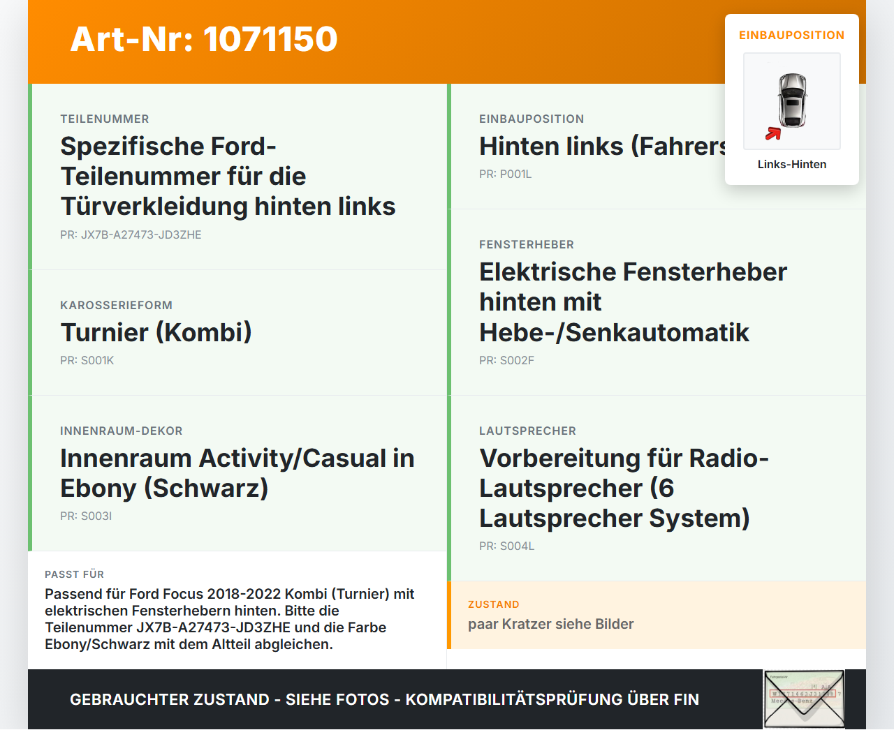 Ford Focus HP 18-22 Kombi Türverkleidung Türpappe Links Hinten Ford Focus HP 18-22 15.12.2020 JX7B-A27473-JD3ZHE... Vorschau 3