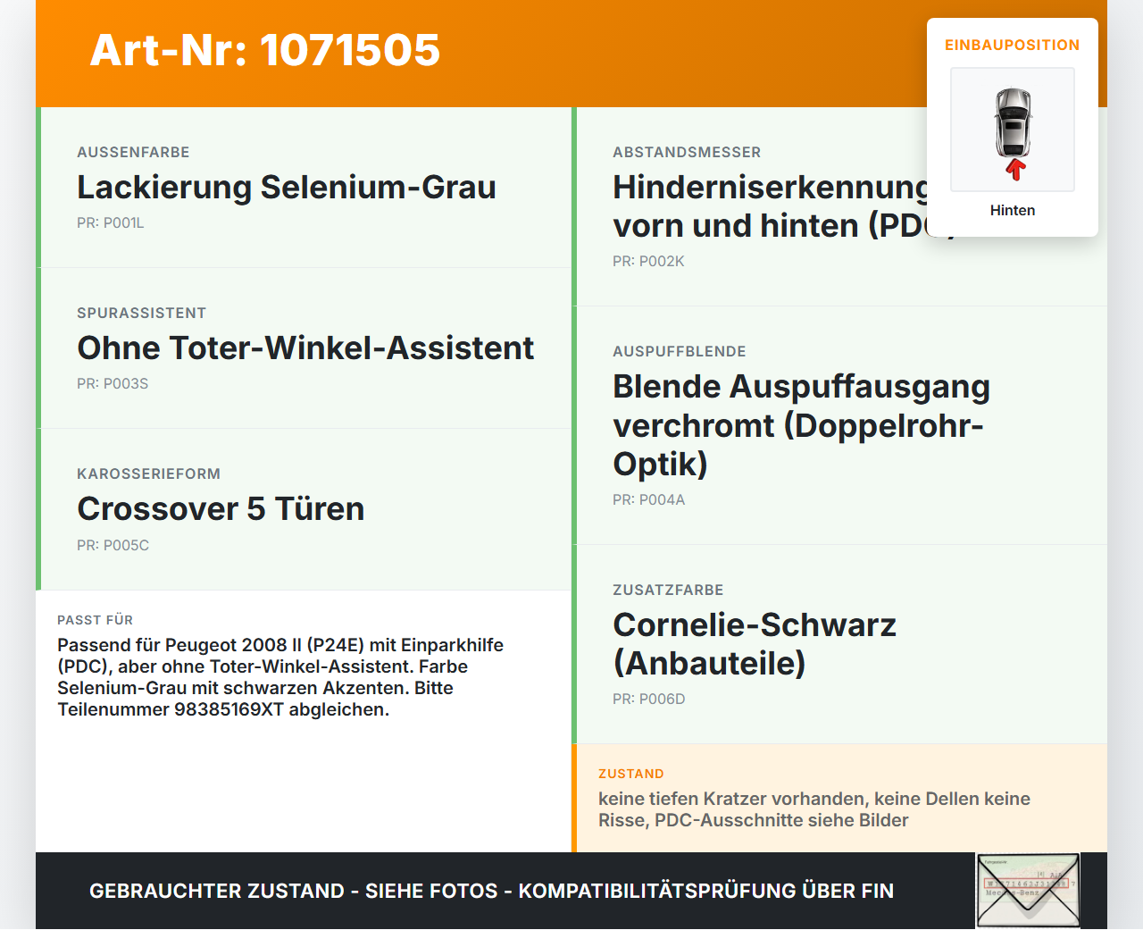 Peugeot 2008 II CMP 23-26 5T Stoßstange Stoßfänger Heckstosstange Hinten ELD Peugeot 2008 II CMP 23-26 20.20.2020... Vorschau 3