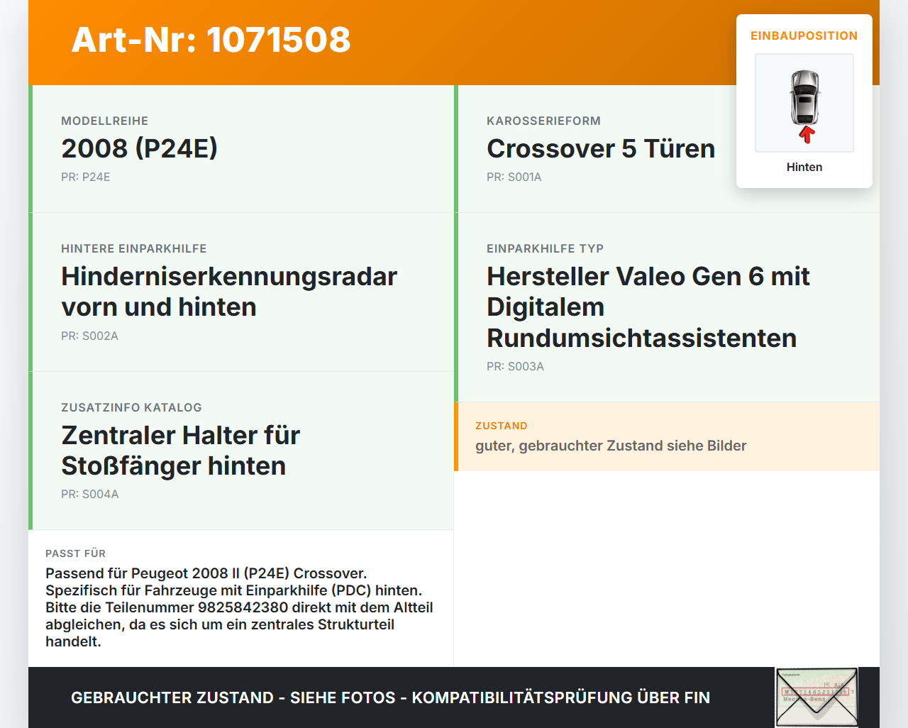 Peugeot 2008 II CMP 23-26 5T Träger Pralldämpfer für Stoßstange Hinten Peugeot 2008 II CMP 23-26 20.20.2020... Vorschau 3