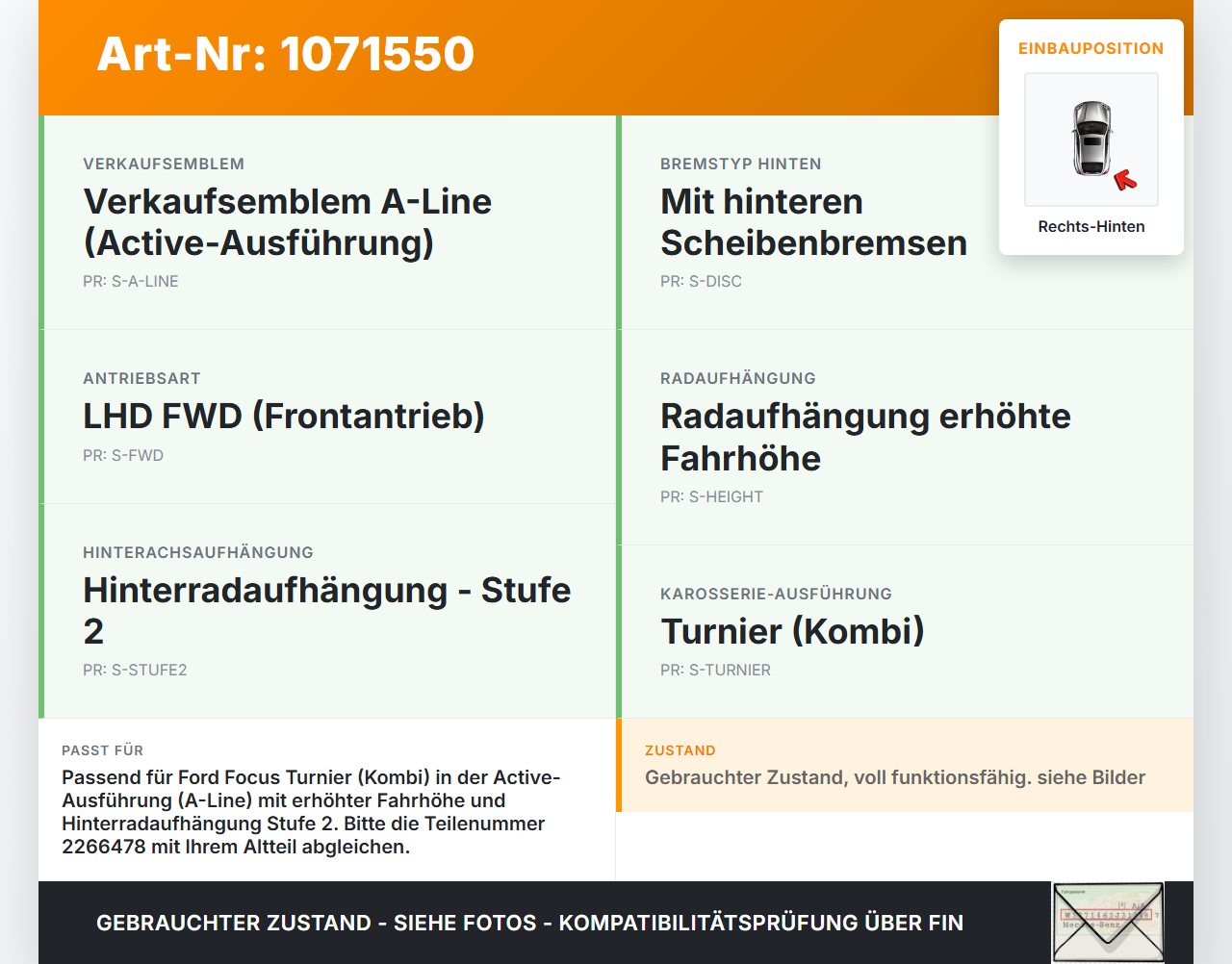 Ford Focus HP 18-22 Kombi 2,0 110KW Achsschenkel Radnabe Rechts Hinten Ford Focus HP 18-22 15.12.2020... Vorschau 3