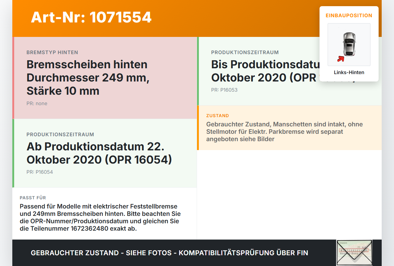 Peugeot 2008 II CMP 23-26 1.2 96KW Bremssattel Bremszange Hinten Links Peugeot 2008 II CMP 23-26 20.20.2020... Vorschau 3
