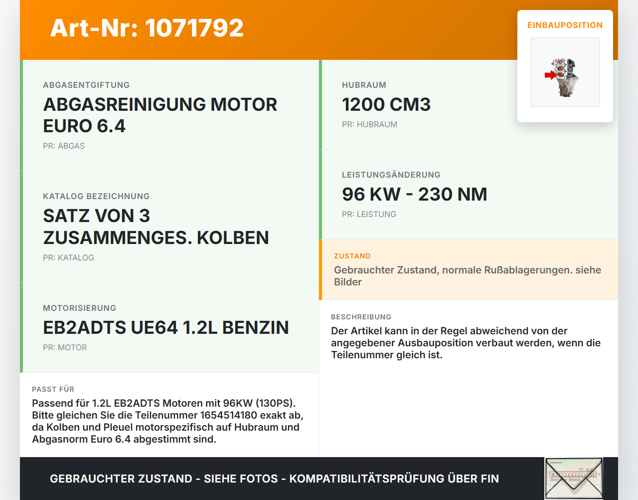 Peugeot 2008 II CMP 23-26 1.2 96KW EB2ADTS Kolben mit Pleuel Pos A Peugeot 2008 II CMP 23-26 20.20.2020 1654514180... Vorschau 3