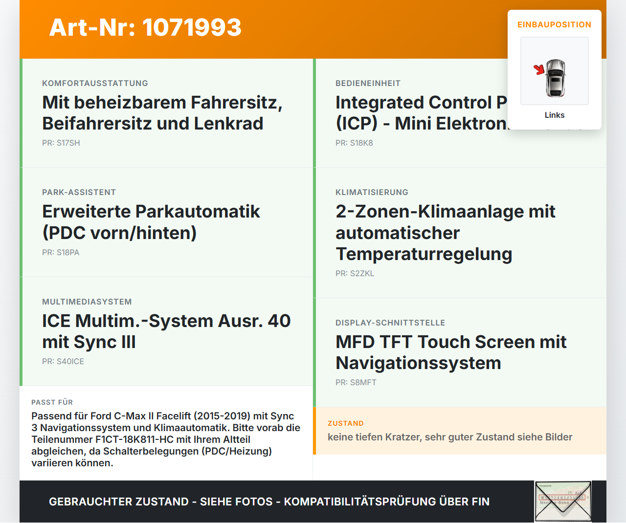 Ford C-Max II 15-19 Bedienteil für Radio Infotainment Warnblinkschalter Ford C-Max II 15-19 09.01.2018... Vorschau 3