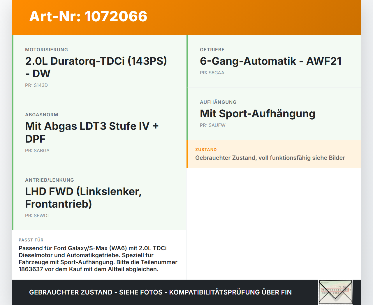 Ford Galaxy WA6 06-10 2,0 103KW Vorderachse Motorträger Motorhalter Achsträger Ford Galaxy WA6 06-10 26.09.2008... Vorschau 3
