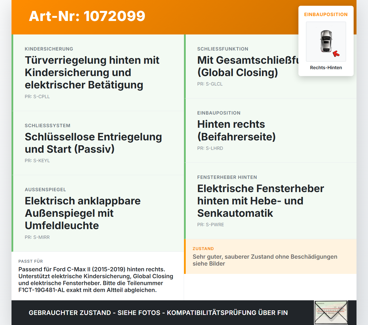 Ford C-Max II 15-19 Steuergerät ECU Modul Türsteuergerät Rechts Hinten Ford C-Max II 15-19 09.01.2018... Vorschau 3