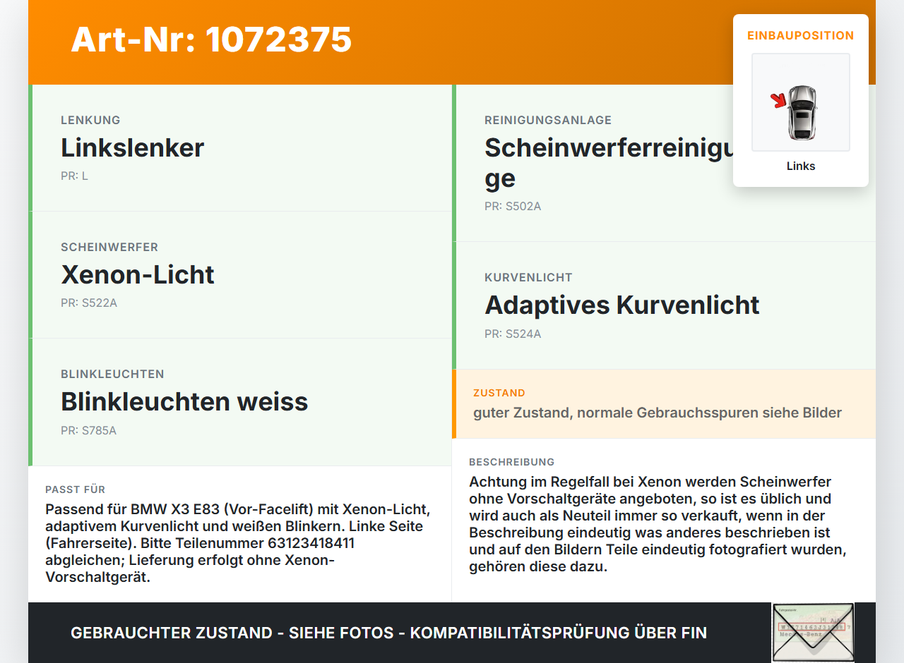 BMW X3 E83 03-06 Xenon Scheinwerfer Frontscheinwerfer Links Blinker Weiß BMW X3 E83 03-06 12.11.2004 1305630415... Vorschau 3
