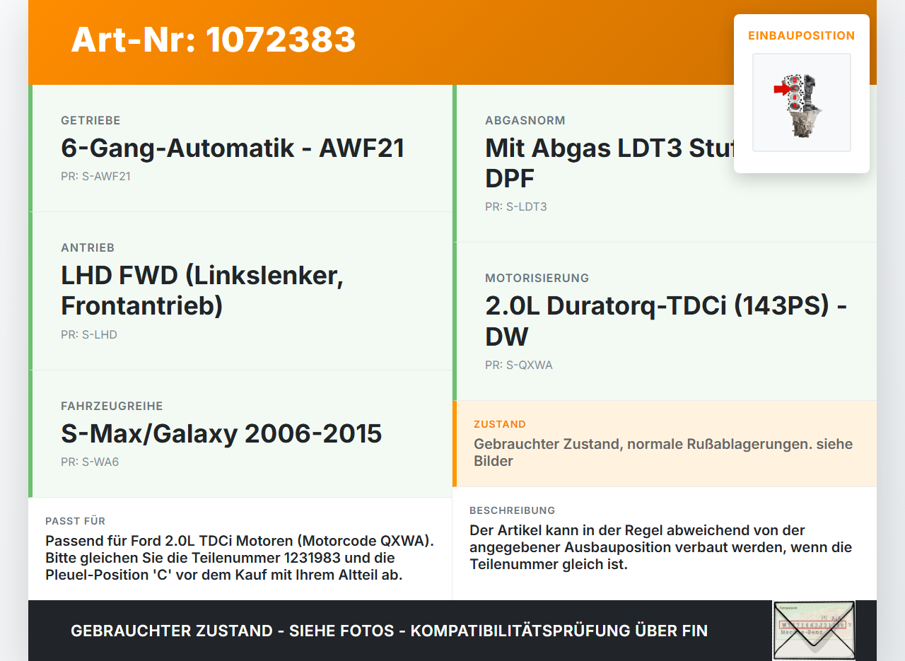 Ford Galaxy WA6 06-10 2,0 103KW QXWA Kolben mit Pleuel Pos C Ford Galaxy WA6 06-10 26.09.2008 3M5Q-6K108-BA 1231983... Vorschau 3