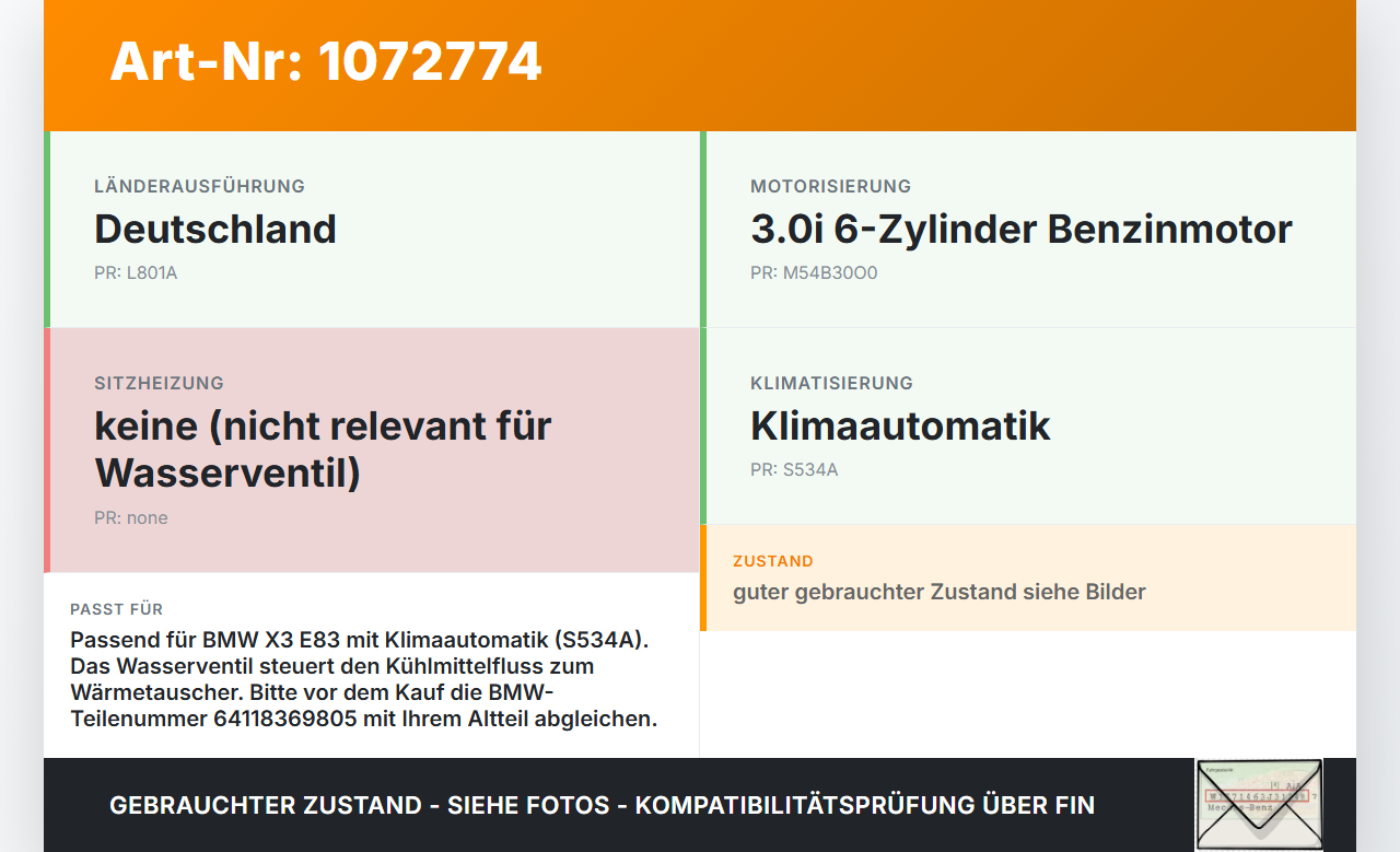 BMW X3 E83 03-06 3,0 170KW Wasserventil Heizungsventil Heizventil Regulierventil BMW X3 E83 03-06 12.11.2004... Vorschau 3