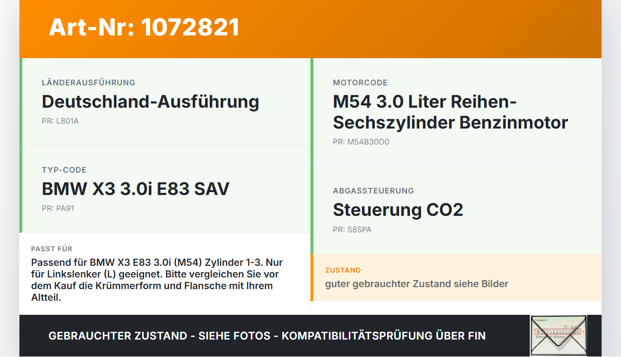 BMW X3 E83 03-06 3,0 170KW Katalysator Kat Vorkat mit Abgaskrümmer Auspuffkrümmer 1-3 BMW X3 E83 03-06 12.11.2004... Vorschau 3