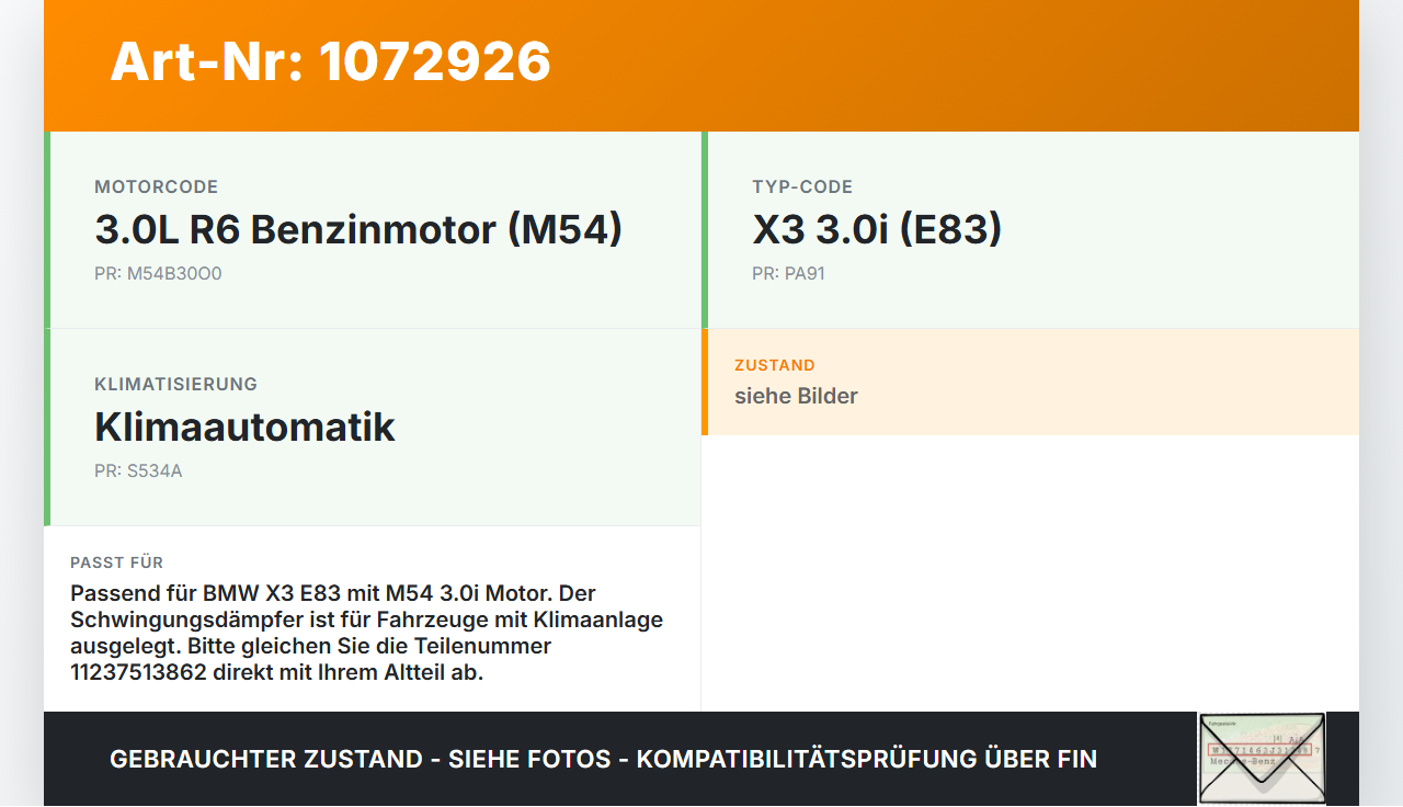 BMW X3 E83 03-06 3,0 170KW M54B30O0 Riemenscheibe Kurbelwelle Schwingungsdämpfer BMW X3 E83 03-06 12.11.2004... Vorschau 3