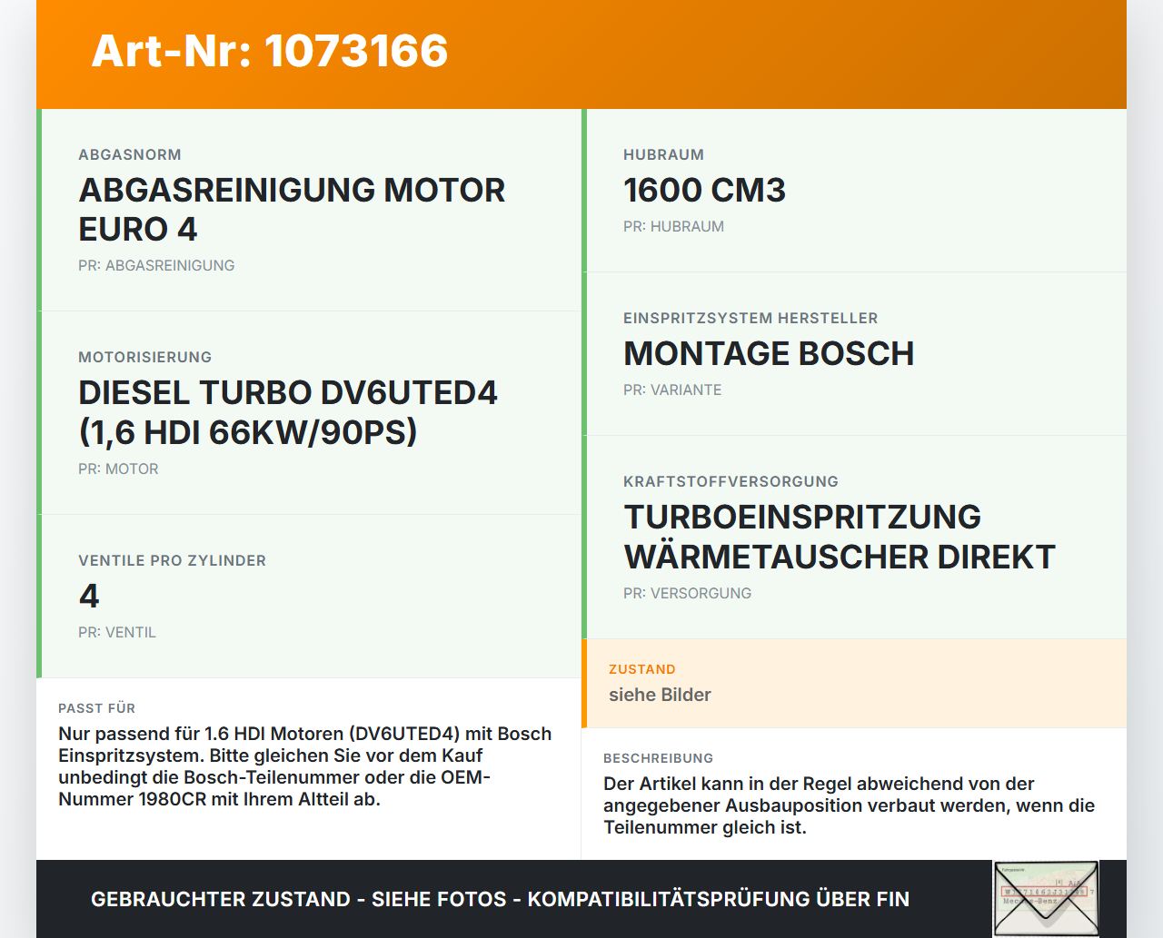 Citroen Jumpy II 07-12 HDI 1,6 66KW Injektor Einspritzdüse Zyl.3 Citroen Jumpy II 07-12 30.08.2010 1980CR gebraucht Vorschau 3