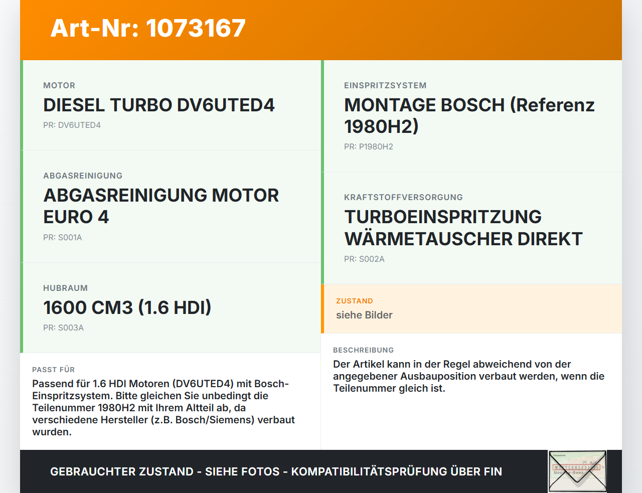 Citroen Jumpy II 07-12 HDI 1,6 66KW Injektor Einspritzdüse Zyl.4 Citroen Jumpy II 07-12 30.08.2010 1980H2 gebraucht Vorschau 3