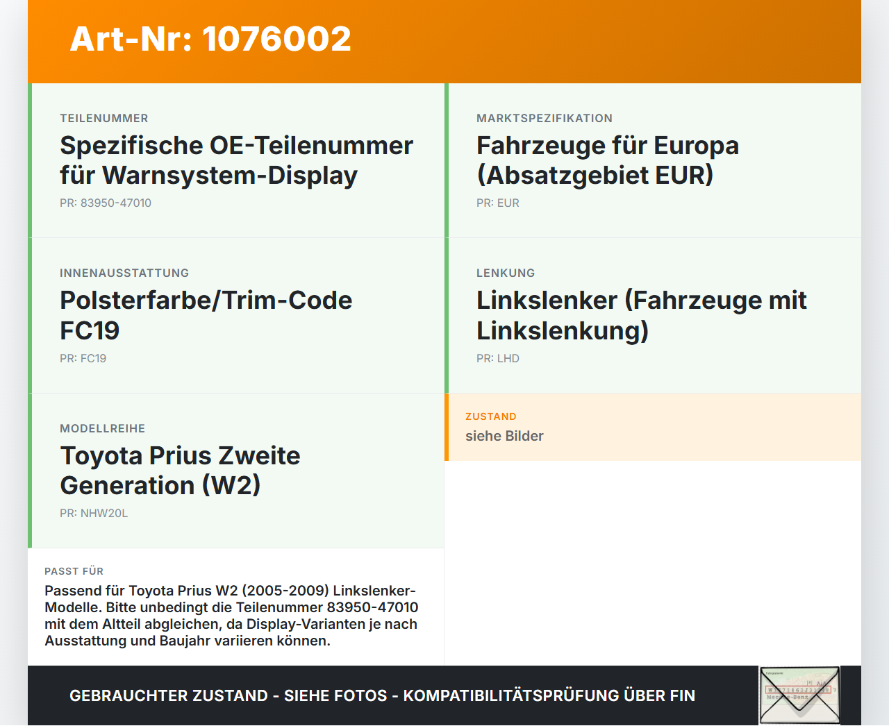 Toyota Prius W2 II 05-09 Airbaganzeige Indikator Warnsystem Display Monitor Toyota Prius W2 II 05-09 01.07.2004... Vorschau 3