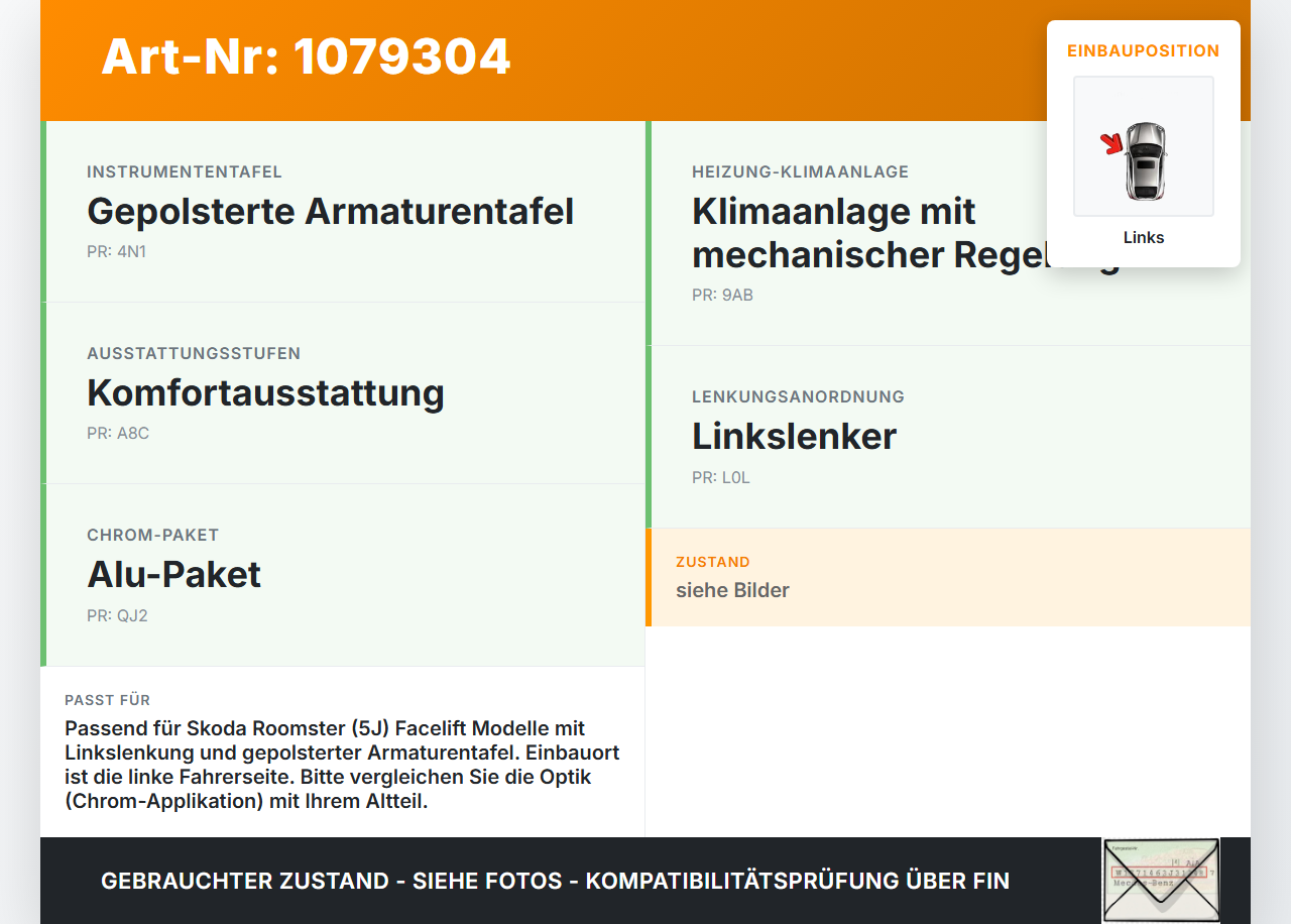 Skoda Roomster 5J 5J7 10-15 Luftdusche Luftdüse Links Skoda Roomster 5J 5J7 10-15 09.09.2011 gebraucht Vorschau 3