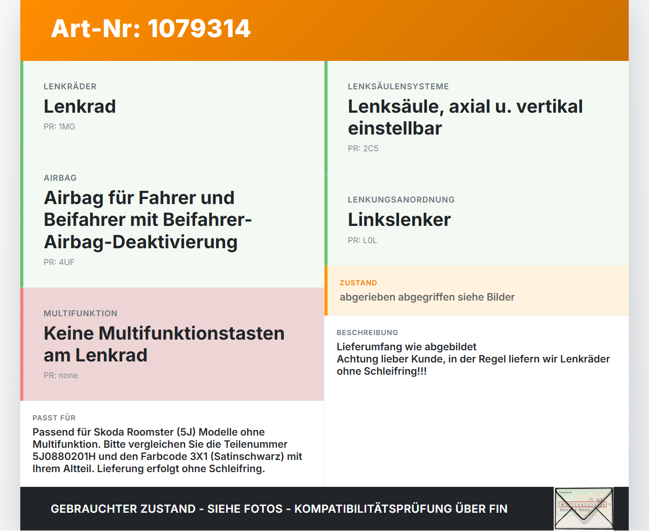 Skoda Roomster 5J 5J7 10-15 Lenkrad Airbaglenkrad Skoda Roomster 5J 5J7 10-15 09.09.2011 5J0880201H 5J0880201H3X1... Vorschau 3