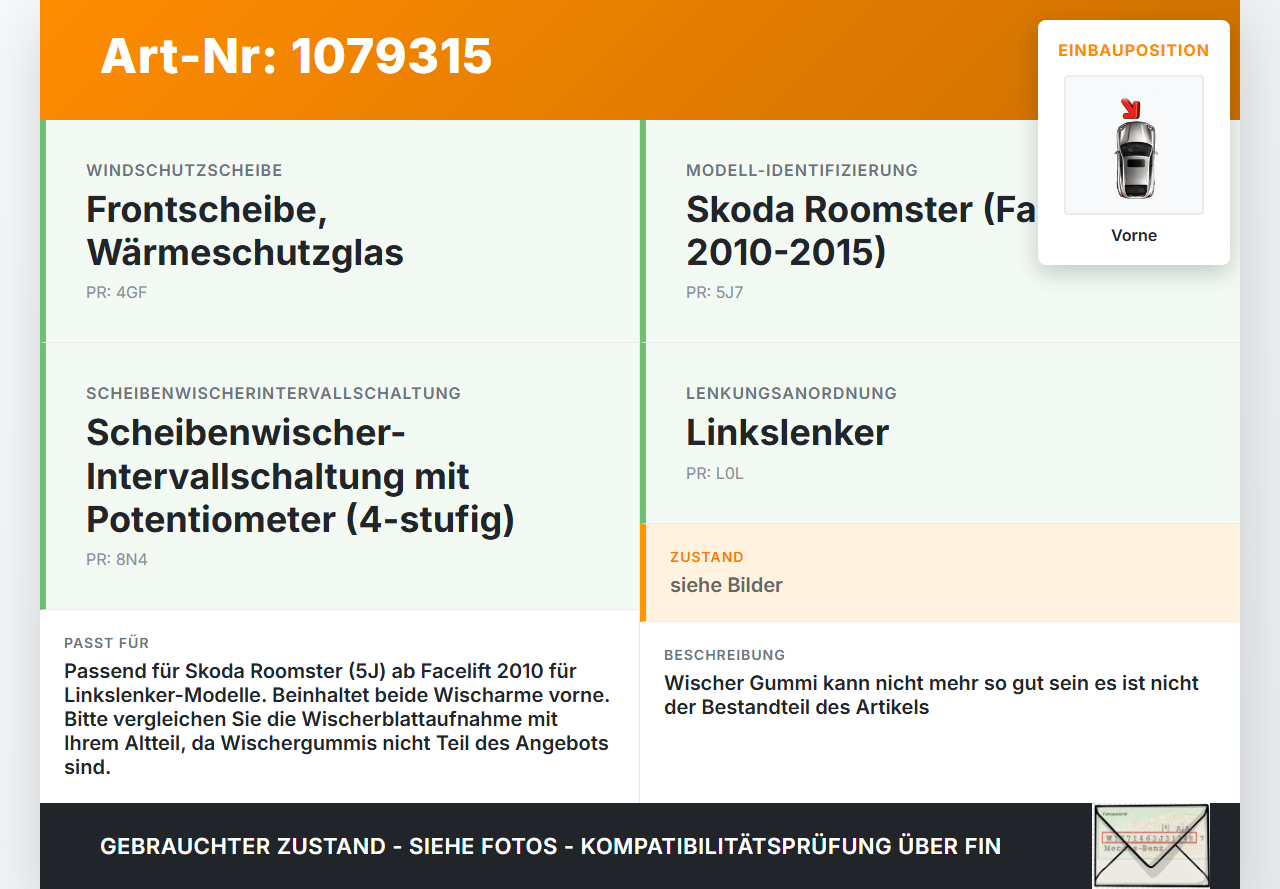 Skoda Roomster 5J 5J7 10-15 2x Scheibenwischer Wischarm Vorne Skoda Roomster 5J 5J7 10-15 09.09.2011 gebraucht Vorschau 3