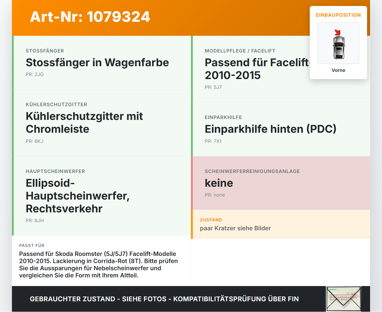 Skoda Roomster 5J 5J7 10-15 Stoßstange Stoßfänger Frontschürze Vorne LF3K Skoda Roomster 5J 5J7 10-15 09.09.2011... Vorschau 3
