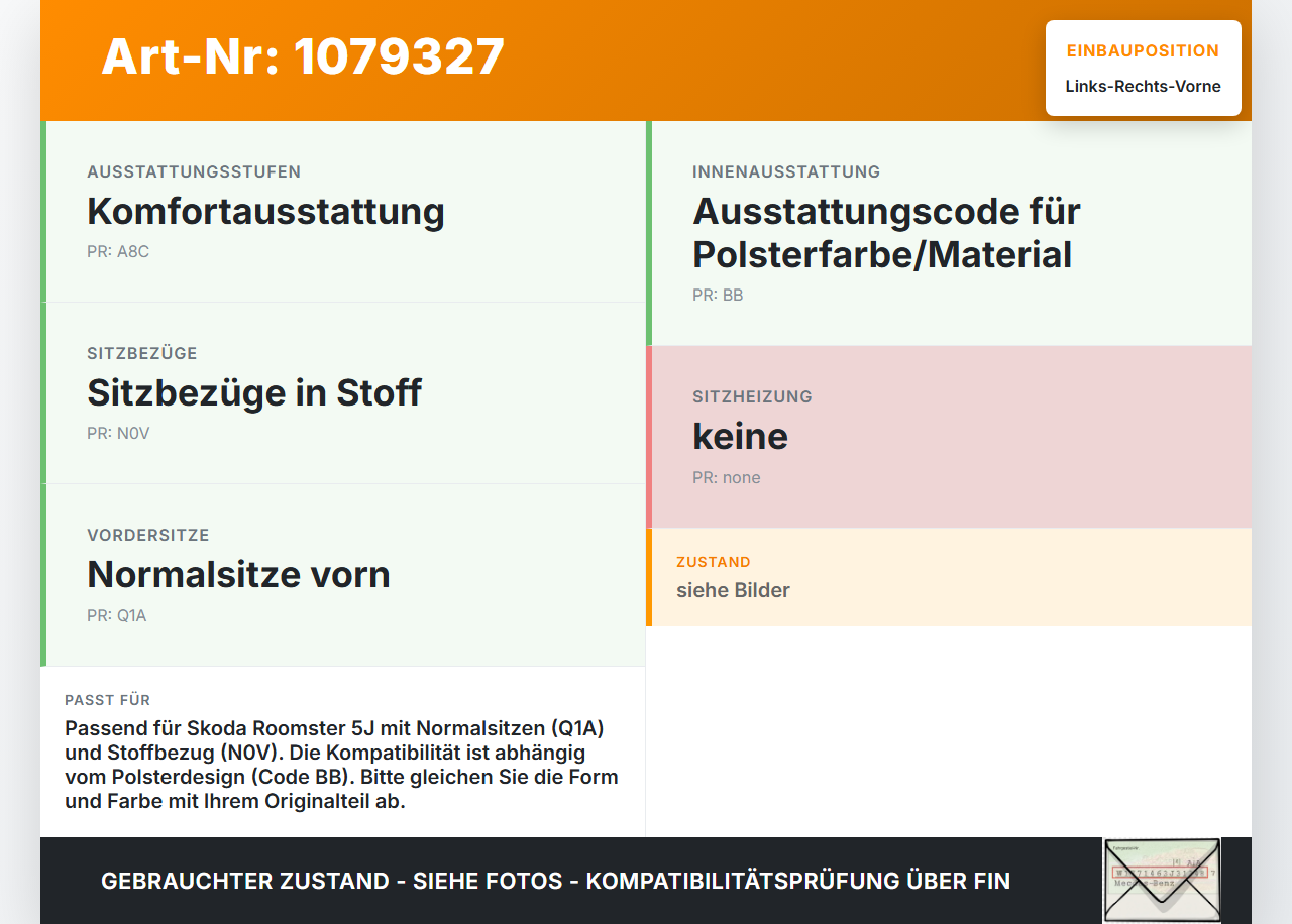Skoda Roomster 5J 5J7 10-15 Kombi Kopfstütze für Beifahrer Sitz Rechts oder Links Vorne Skoda Roomster 5J 5J7 10-15... Vorschau 3