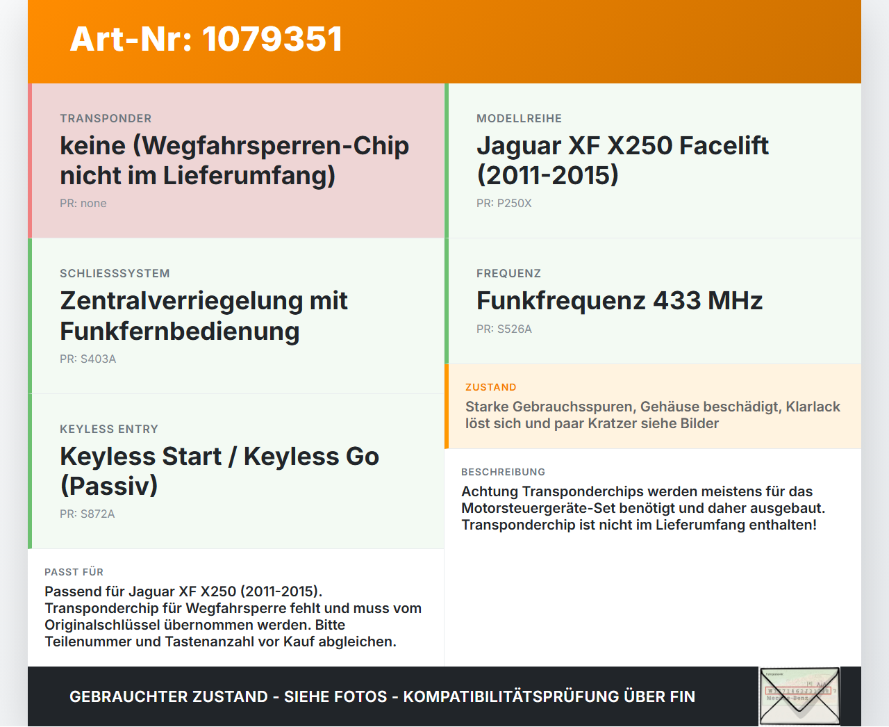 Jaguar XF X250 11-15 Fernbedienung Funk Funkschlüssel Jaguar XF X250 11-15 25.06.2012 gebraucht Vorschau 3