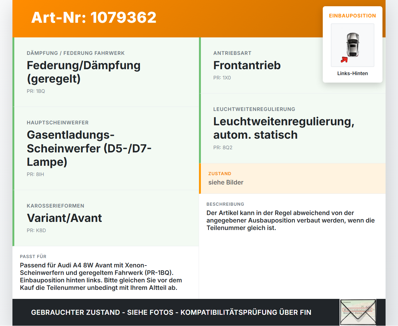 Audi A4 8W 15-19 Niveausensor Xenon LWR Sensor Neigung Links Hinten Audi A4 8W 15-19 27.06.2016 gebraucht Vorschau 3