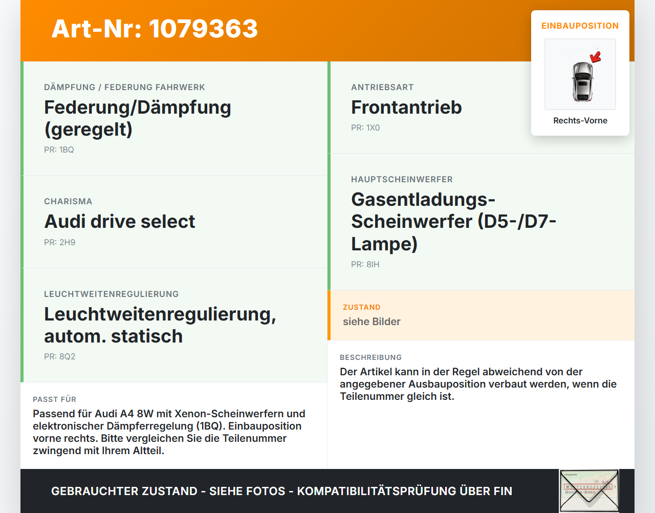 Audi A4 8W 15-19 Niveausensor Xenon LWR Sensor Neigung Rechts Vorne Audi A4 8W 15-19 27.06.2016 gebraucht Vorschau 3