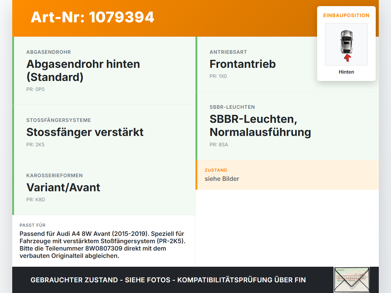 Audi A4 8W 15-19 Stoßstangenträger Stoßfängerträger Träger Querträger Hinten Audi A4 8W 15-19 27.06.2016 8W0807309... Vorschau 3