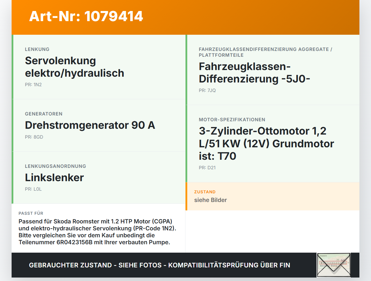 Skoda Roomster 5J 5J7 10-15 HTP 1,2 51KW Servopumpe Hydraulikpumpe für Lenkung Skoda Roomster 5J 5J7 10-15... Vorschau 3