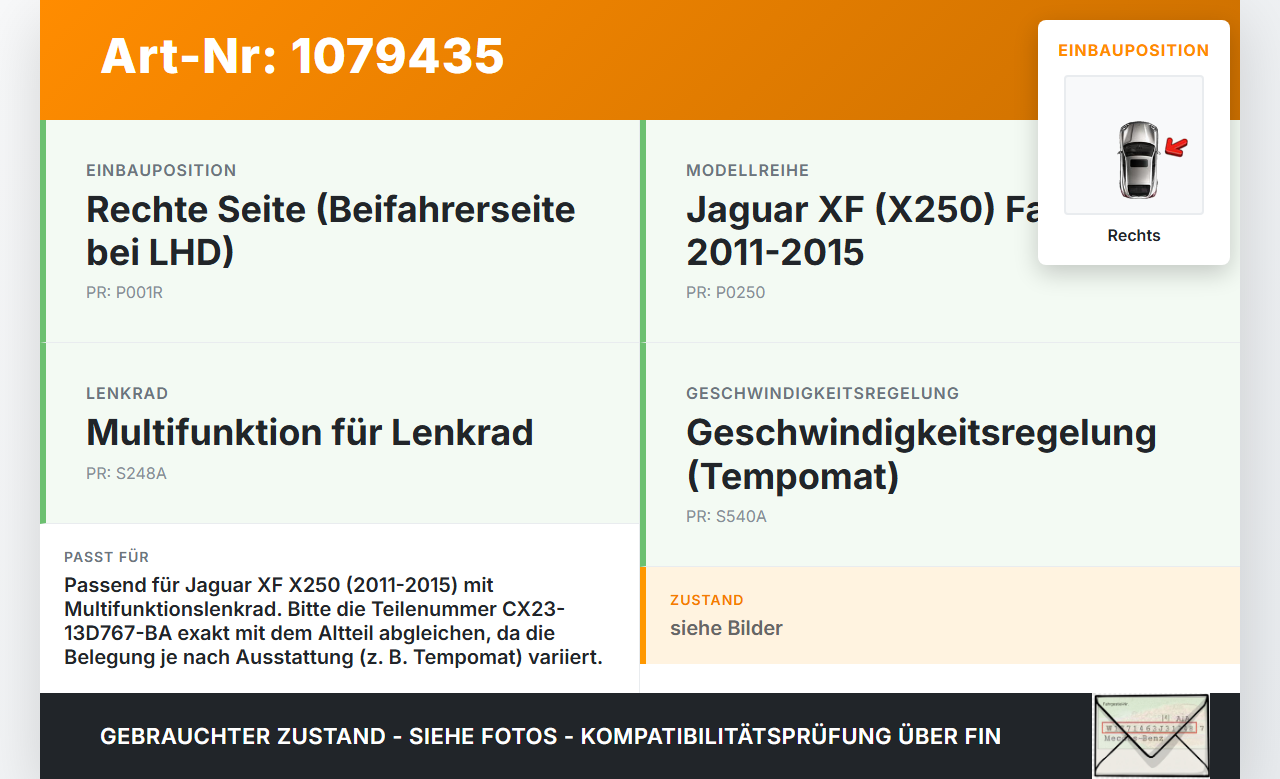Jaguar XF X250 11-15 Lenkradschalter Multifunktionstasten Schalter für Lenkrad Rechts Jaguar XF X250 11-15... Vorschau 3