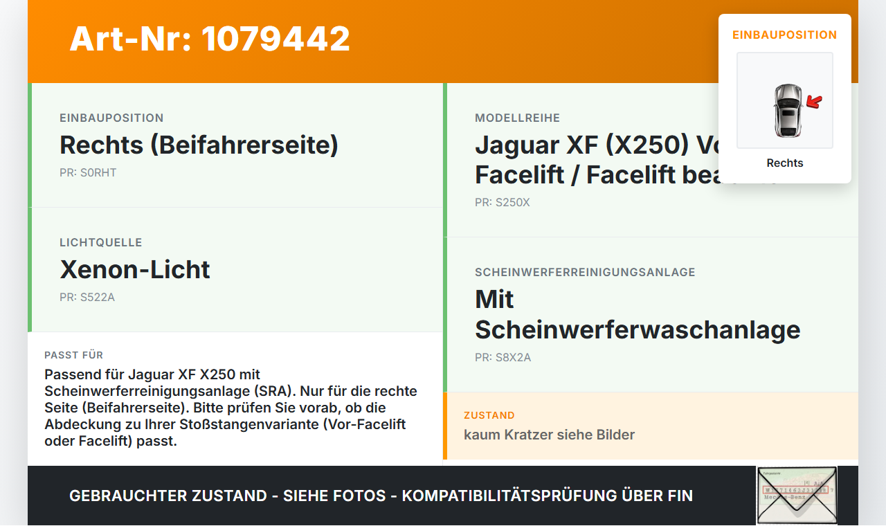 Jaguar XF X250 11-15 Deckel Klappe Abdeckung für Waschdüse Scheinwerfer SRA Rechts Jaguar XF X250 11-15 25.06.2012... Vorschau 3