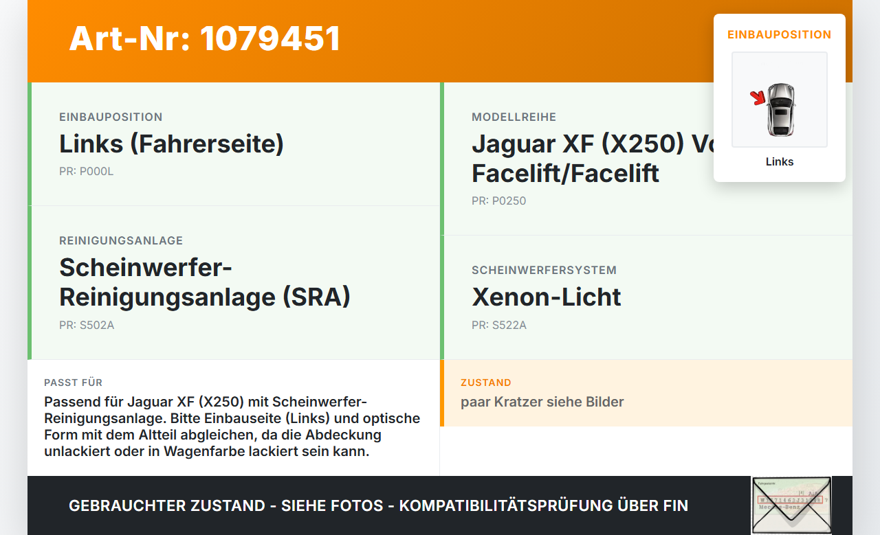 Jaguar XF X250 11-15 Deckel Klappe Abdeckung für Waschdüse Scheinwerfer SRA Links Jaguar XF X250 11-15 25.06.2012... Vorschau 3