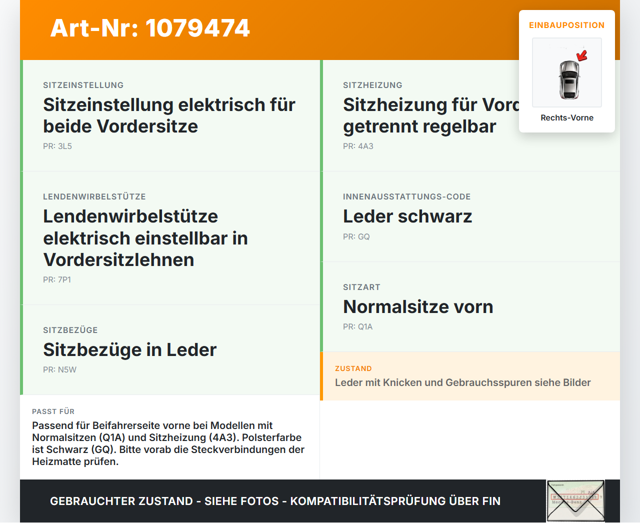 Audi A4 8K B8 07-11 Lim Sitzpolster für Beifahrersitz Rechts Vorne beheizt Audi A4 8K B8 07-11 26.10.2007 gebraucht Vorschau 3