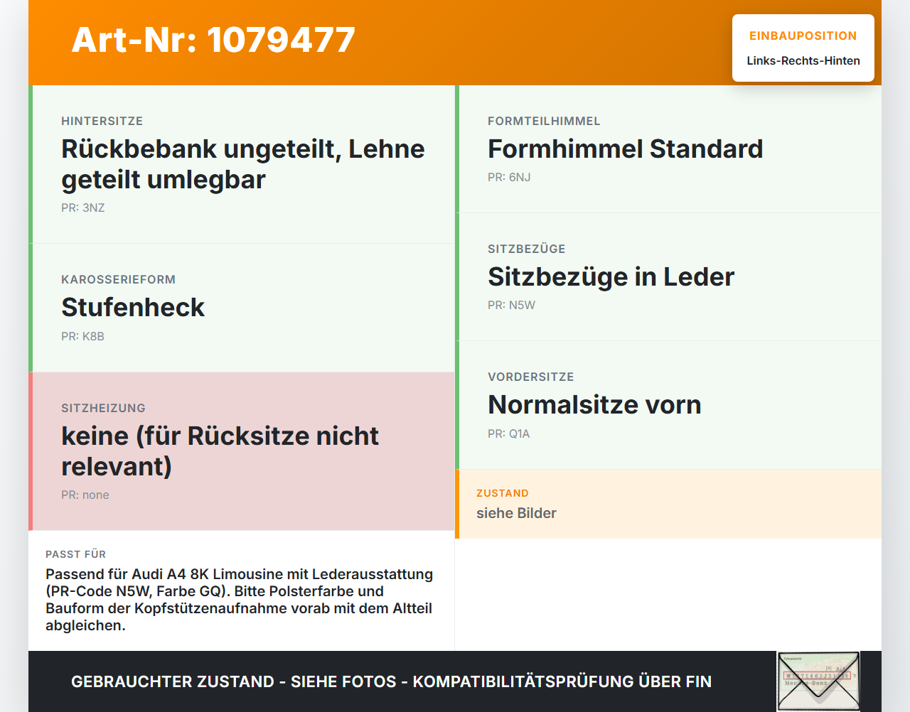 Audi A4 8K B8 07-11 Kopfstütze Rechts oder Links Hinten Audi A4 8K B8 07-11 26.10.2007 gebraucht Vorschau 3