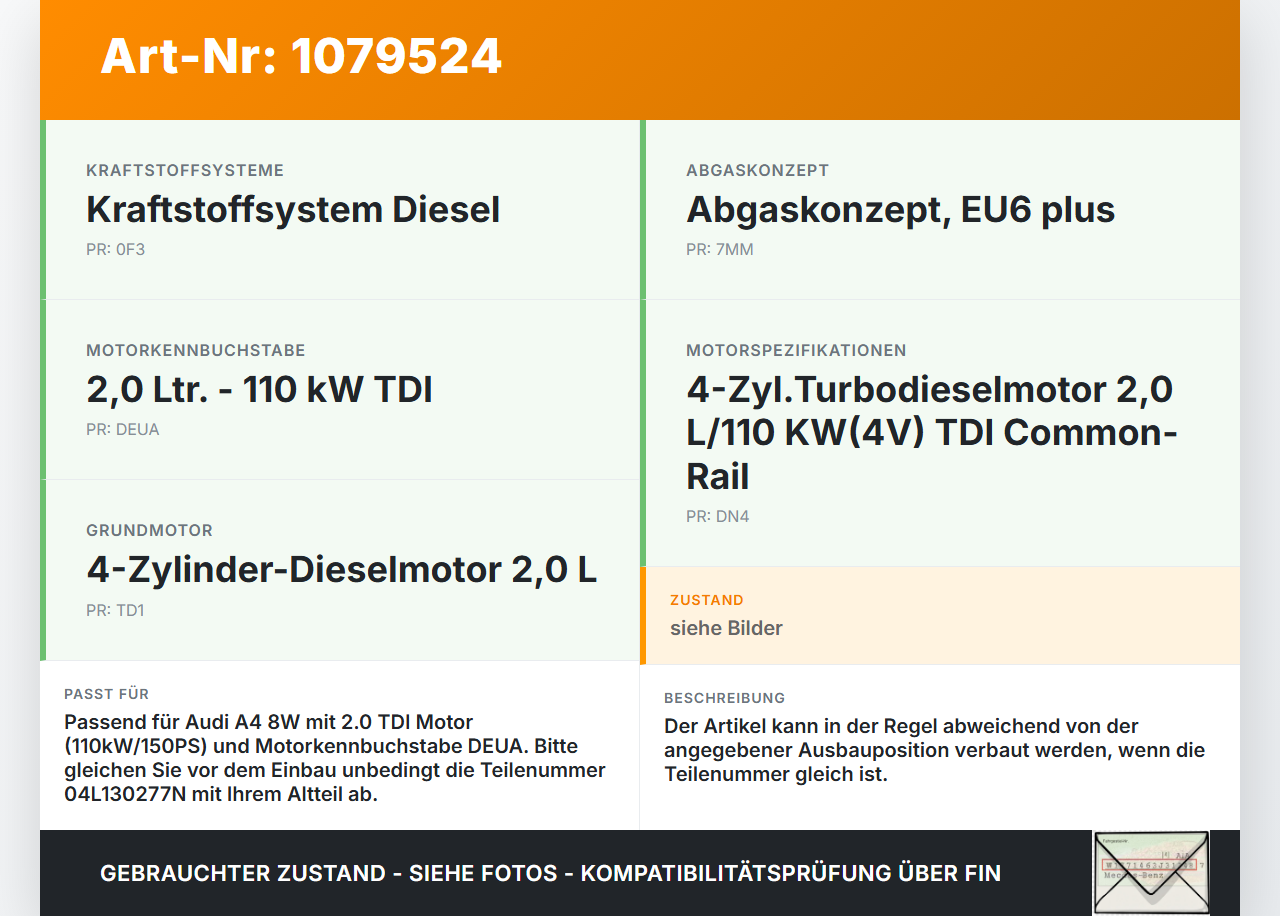 Audi A4 8W 15-19 TDI 2,0 110KW Injektor Einspritzdüse Zyl.2 Audi A4 8W 15-19 27.06.2016 04L130277N 0445110554 gebraucht Vorschau 3