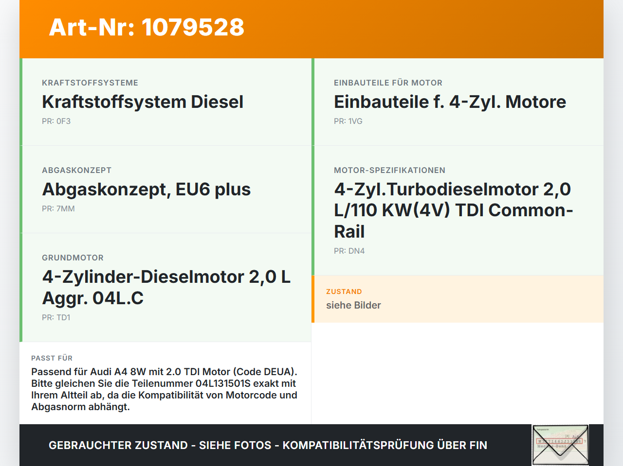 Audi A4 8W 15-19 TDI 2,0 110KW DEUA Abgasrückführventil Audi A4 8W 15-19 27.06.2016 04L131501S gebraucht Vorschau 3
