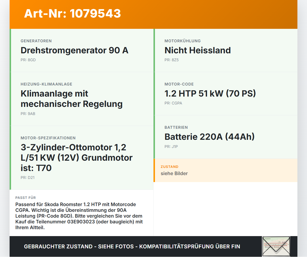Skoda Roomster 5J 5J7 10-15 HTP 1,2 51KW Lichtmaschine Generator 90A 14V Skoda Roomster 5J 5J7 10-15 09.09.2011... Vorschau 3